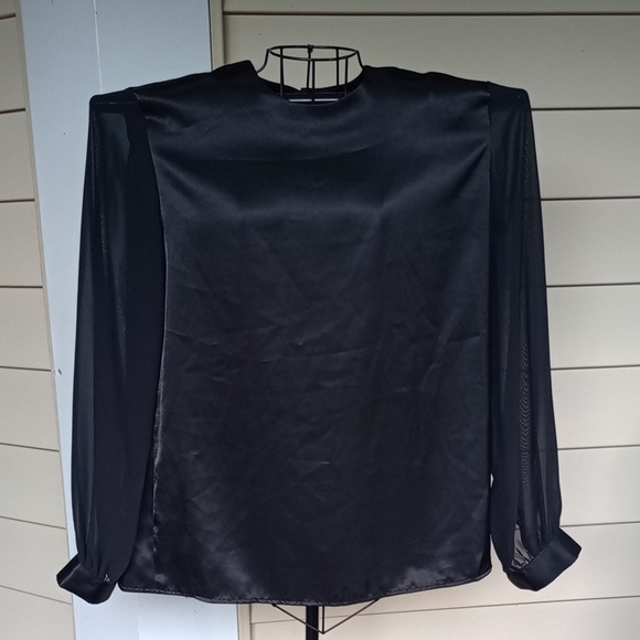 Evan Picone Tops - Evan Picone Elegant Black‎ Blouse with Sheer Sleeves